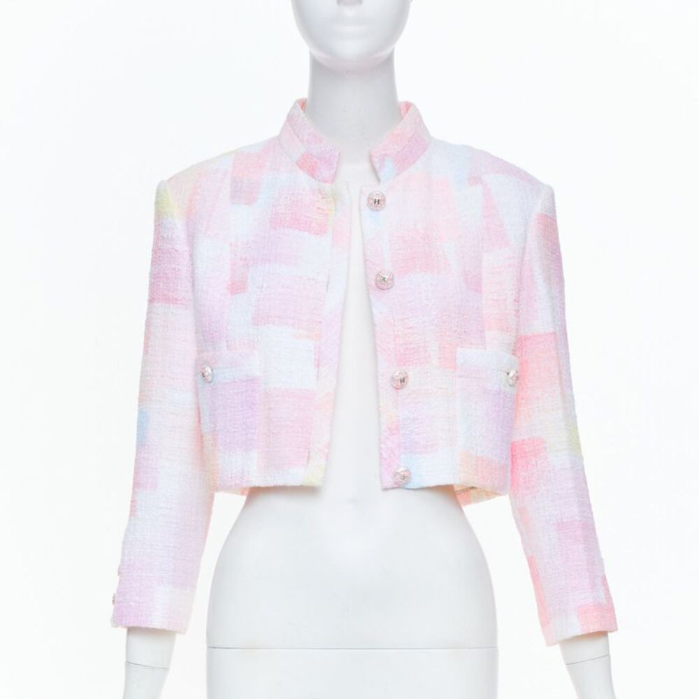Chanel 2023 Runway Pink Painted Tweed Jacket